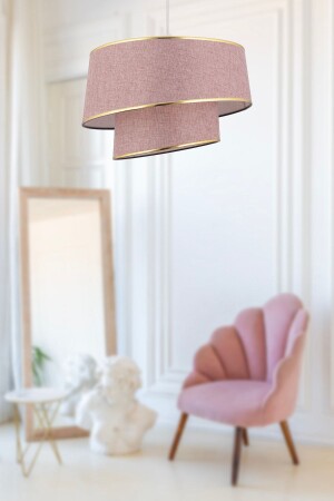 Paoni 2 Storey Pink Gold Detailed Modern Hallway, Bedroom Living Room Chandelier 4043-02-PN-GD - Apliqa