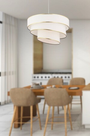 Paoni 3 Layer White Gold Detailed Modern Hallway, Bedroom Living Room Chandelier 4043-03-WH-GD - Apliqa