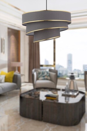 Paoni 3 Storey Anthracite Gold Detailed Modern Hallway, Bedroom Living Room Chandelier 4043-03-GR-GD - Apliqa