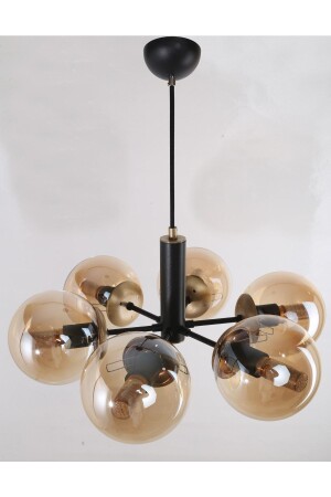 Papatya 6-Piece Black Antique Coated Honey Glass Chandelier 20220230002 - MŞ Aydınlatma