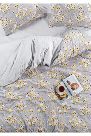 Papatya Double Sided Yellow Gray Double Sheet Cotton Duvet Cover Set NallsPapatyaNevtak - Nalls Home