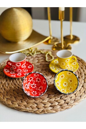 Papatya Flower Set bestehend aus 2 Kaffeetassen und Schüssel Gelb - Orange pap01 - Den Tasarım Hediyelik