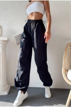 Parachute Fabric Soft Textured Loose Cut Black Trousers - Nfty