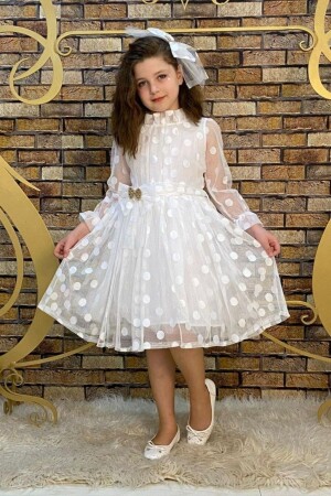 Parapolka White Children's Evening Dress ABY6661 - ABİYEKİDS