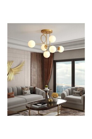 Pare Model Modern Spor Gold 6'lı Glop Beyaz Camlı Avize LMBDR00426 - Lambadar