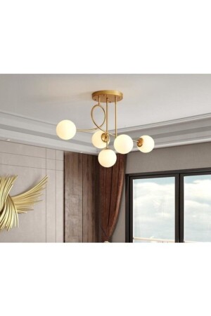 Pare Model Modern Sport Gold 5-Piece Glop White Glass Chandelier LMBDR00425 - Lambadar