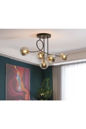 Pare Model Modern Sports Black 5-Globe Smoked Glass Chandelier LMBDR00425 - Lambadar