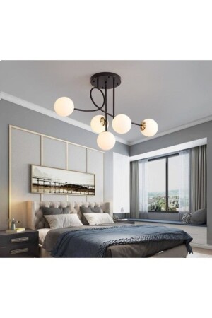 Pare Model Modern Sports Black 5-Globe White Glass Chandelier LMBDR00425 - Lambadar