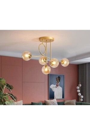 Pare Model Modern Sports Gold 5-Piece Glop Honey Glass Chandelier LMBDR00425 - Lambadar