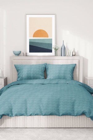 Parıltı Solid Color King Size Duvet Cover Set - Turquoise F1223 - FAVORA