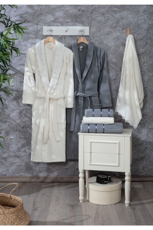 Paris 12 Piece Velvet Laced Bathrobe Set Bathrobe Bathrobe Set Dowry Set - Güvenal