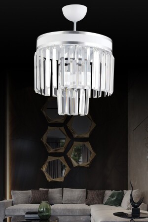 Paris 3-Piece, 2-Tier White, Chrome Gilded, 30-Piece Crystal Stone Modern Chandelier 032965 - KARDELEN AYDINLATMA AVİZE