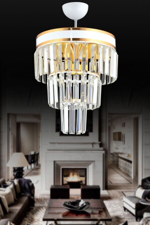 Paris 4'lü Katlı Beyaza Gold Yaldızlı Kristal Taşlı 30'luk Modern Avize 03294 - KARDELEN AYDINLATMA AVİZE