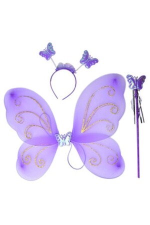 Partidolu Purple Color Butterfly Wing Set 50 Cm Wing Wand Crown Set of 3 - Pandoli