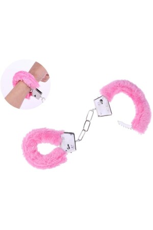 Party Accessory Pink Color Plush Feather Metal Handcuff with Key - Weekon