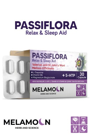 Passiflora Strengthened with Magnesium and 5-HTP 30 Capsules to Help Stress and Sleep - Melamoon