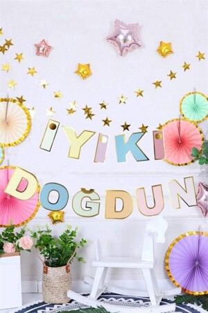 Pastel Colored Happy Birthday Banner - Le Mabelle