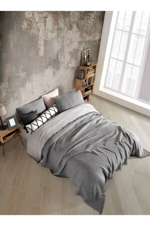 Pastel Gray 4 Layer Multi Muslin 100% Cotton Double Bedspread 200x240cm BMB - 7300 - destinyhometex