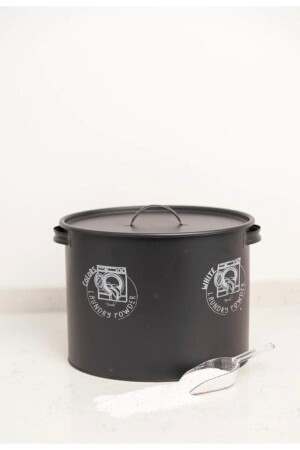 Patterned Detergent Box with Metal Lid and Compartment and Scale Gift - black NVL1047-S - Kitchen Line