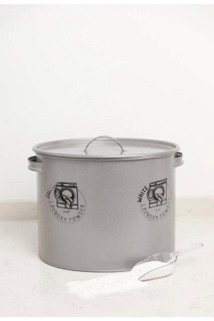 Patterned Detergent Box with Metal Lid and Compartment and Scale Gift -grey NVL1047-S - Kitchen Line