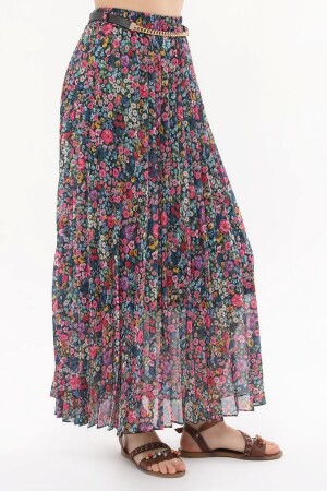 Patterned Elastic Waist Lined Pleated Chiffon Skirt Qys TYC00825522942 - sehatex