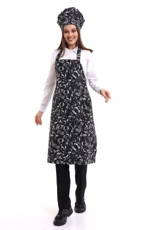 Patterned Hanging Apron - 2502 Black Roller patterned apron - Bilenn Tekstil