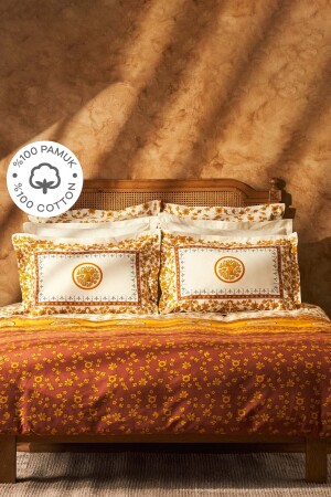 Paye Selçuklu Series Anka Mustard 100% Cotton Double Duvet Cover Set 200. 20. 01. 0611 - Karaca Home
