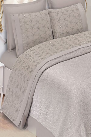 Pearl Brode besticktes Piqué-Set Cappuccino – 6-teilig - Arkur Home