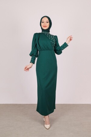 Pearl Detailed Special Occasion Dress Emerald incii9-s - Hera Fashion