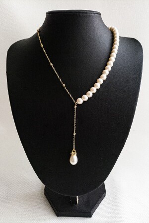 Pearl Drop Model Ball Chain Women's Necklace Necklace-128-ball-chain-pearl - BİJUTERİ EVİ
