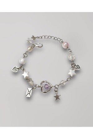 Pearl Pink Purple Bead Heart Star Handmade Bracelet - Sleyshop