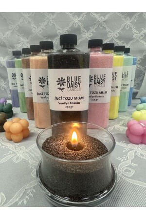 Pearl Powder Candle (With 30 Wicks) Vanilla Flavored Black 250 gr - Bluedaisycandle