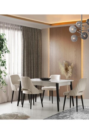 Pebble MDF Dining Table Chair Set 90x145cm - Erezogulları Mobilya