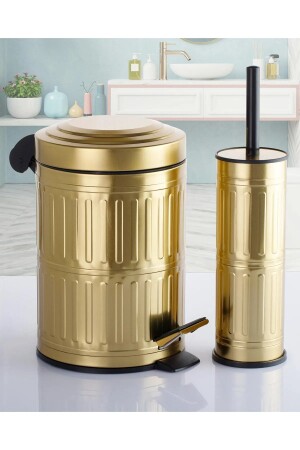 Pedal Dustbin Toilet WC Brush Bathroom Dustbin 2-Piece Bathroom Set 5 Liter Gold Vintage - Sas Haus