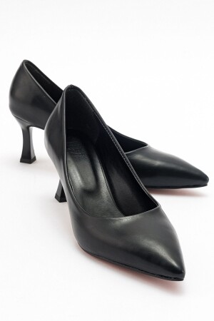 PEDRA Siyah Cilt Kadın Topuklu Ayakkabı - Luvishoes