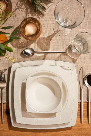 Pelin 60 Piece Dinner Set for 12 People Square 600. 15. 01. 2469 - Emsan