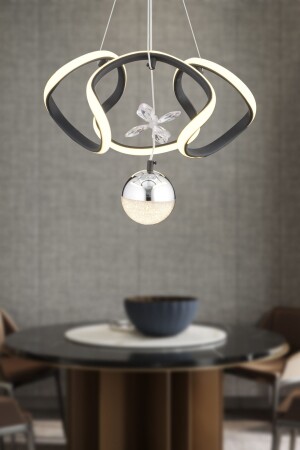 Pelin Single Black Chrome 3 Color 40 Watt LED Modern Living Room, Hallway, Hall Led Chandelier 4045-01-BL-CH - Apliqa