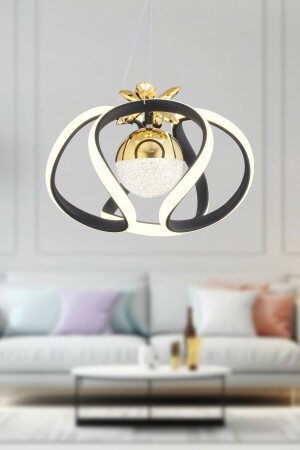 Pelin Single Black Gold 3 Color 40 Watt LED Modern Living Room, Hallway, Hall Led Chandelier 4006-01-BL-GL - Apliqa
