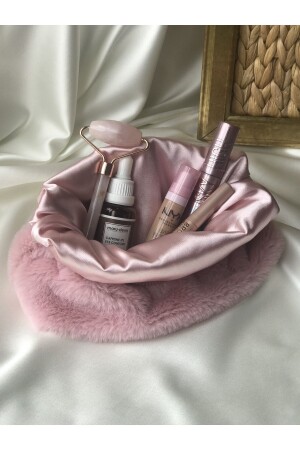 Peluş Makyaj Çantası Pudra Pembe - Melsea