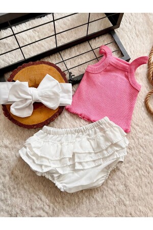 PEMBE BEBEK çOCUK CROP SORT VE BANDANA SETi TAKIMI - Bahnur