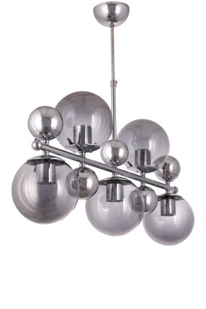 Pendant Chandelier with 5 Rows of Silver Chrome Smoked Glass - Çakır Avize 7540-S - Çakır Aydınlatma