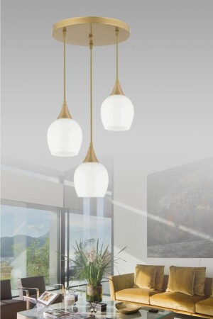 Pendant Lamp 3-Piece Antique Case White Opaque Glass Chandelier 160504001242 - İstanbul Avize