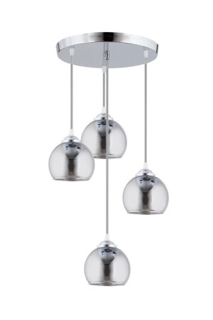 Pendant Lamp 4-Piece Silver Smoked Opaque Glass Chandelier 1605040012520 - İstanbul Avize