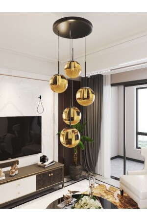 Pendant Lamp Ball Chandelier Honey Color 5-Piece Glass Black Durable Case Modern Stylish Design Lamp 5-TRAY - avizade