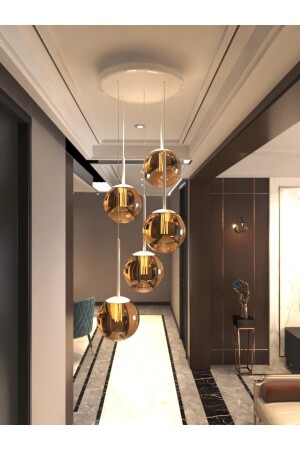 Pendant Lamp Ball Chandelier Honey Color 5-Piece Glass, White Durable Case Modern Stylish Design Lamp 5-TRAY - avizade