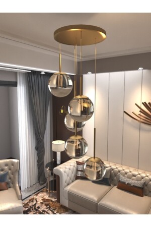 Pendant Lamp Ball Chandelier Smoke Color 5-Piece Glass - Antique Durable Case Modern Stylish Design Lamp - Avizade