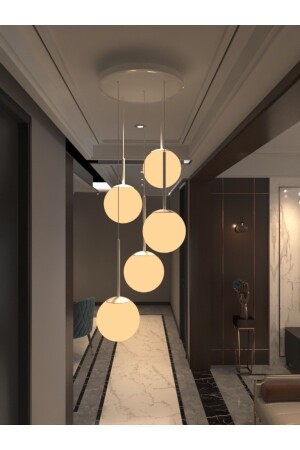 Pendant Lamp Ball Chandelier White 5-Piece Glass, White Durable Case Modern Stylish Design Lamp 5-TRAY - avizade