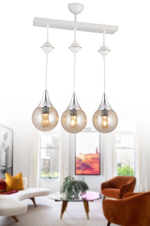 Pendant Lamp Row Tray White 3-Piece Honey Glop Top Glass Chrome Downward Facing Luxury Chandelier snsz50180 - SONSUZ AYDINLATMA&AVİZE
