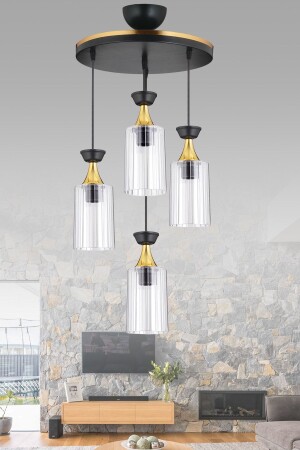 Pendant Lamp Tray 4-Piece Black Pipe Mica Transparent Glass Yellow Strip Modern Chandelier TYC00765172211 - Genel Markalar