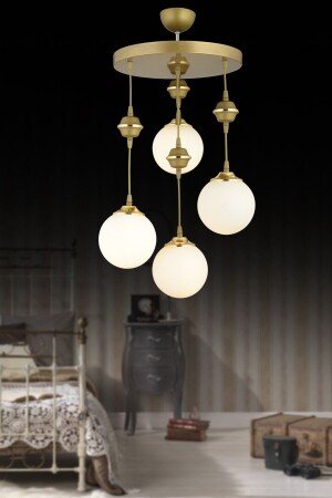 Pendant Lamp Tray Antique 4-Piece White Globe Glass Luxury Chandelier TYC00733266061 - Genel Markalar